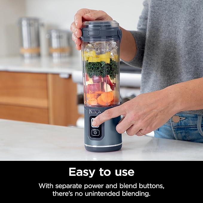 Ninja BC151NV Blast Portable Blender Cordless 18oz. Vessel Personal Blender-for Shakes &amp Smoothies BPA Free Leakproof-Lid &amp Sip Spout USB-C Rechargeable Dishwasher Safe Denim Blue (Ren
