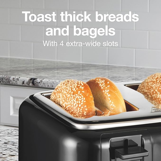 Proctor Silex 4 Slice Toaster with Extra Wide Slots for Bagels Cool-Touch Walls Shade Selector With 7 Browning Levels Toast Boost Auto Shut-off and Cancel Button Black (24215PS)