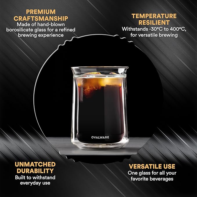 Airtight Cold Brew Iced Coffee Maker 1.0L with Double Wall Single Lip Insulated Glass Cup