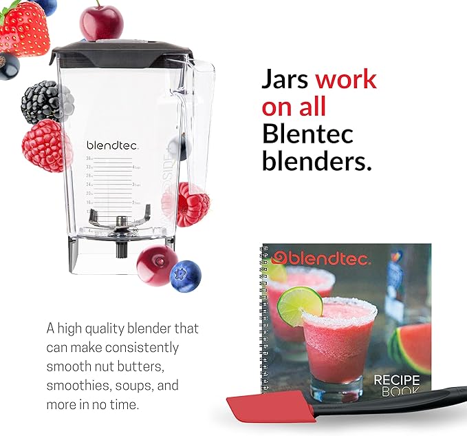 Blendtec Classic 575 Blender 90 oz WildSide+ Jar Spoonula Spatula and Recipe Book Bundle - Black