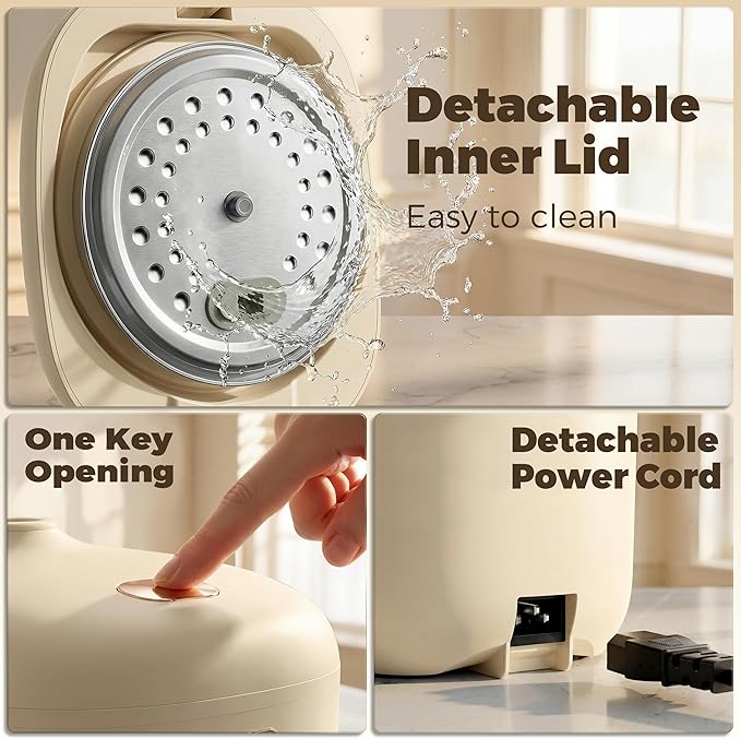 CHACEEF Mini Rice Cooker 2 Cups Uncooked 1.2L Rice Cooker Small Portable Non-Stick Small Travel Rice Maker BPA Free Smart Control Multifunction Cooker with 24 Hours Timer Delay &amp Keep Warm Fun