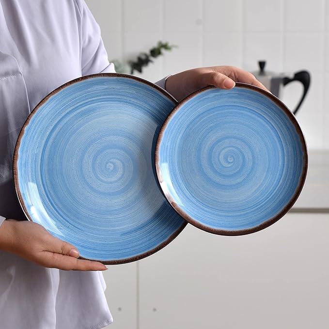 Melamine Dinnerware Set Plates And Bowls Sets for 4 12PCS Blue Color Dinnerware Sets Unbreakable Dinnerware Dishwasher Safe BPA Free(Blue)