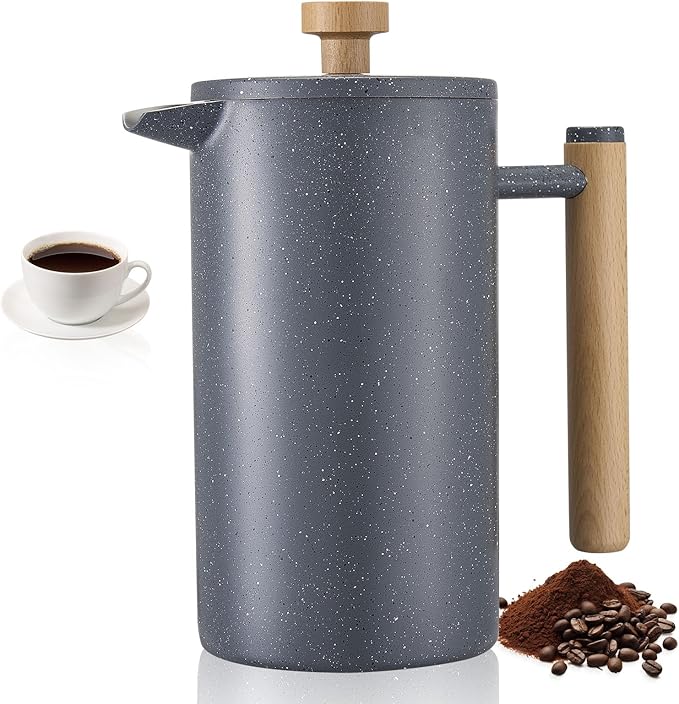 VEVOR French Press Coffee Maker 34 Ounce 1 Liter Stainless Steel Coffee Press Tea Maker with Filter Large Double Wall Insulated French Presses Cold Brew for Camping Travel Home Kitchen Black