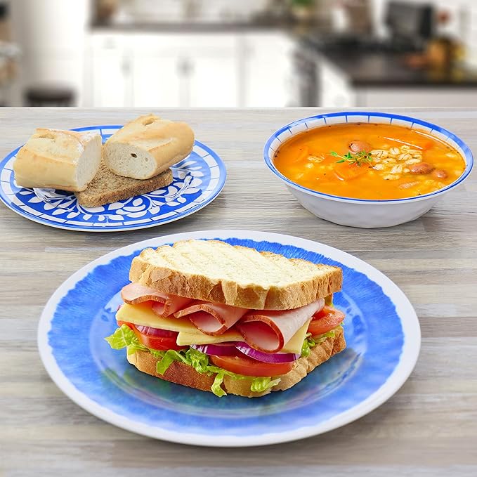 Elama ELM N Elly Collection Melamine Dinnerware Set 12 Piece Blue (ELM-ELLY-N)