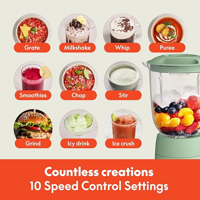 bella 10 Speed Countertop Blender Juicer &amp Smoothie Maker Fits-anywhere™ Kitchenware Slim Flip &amp Store Design Dishwasher Safe 48oz Capacity Pitcher &amp Lid Stainless Steel Blade 450 Wa