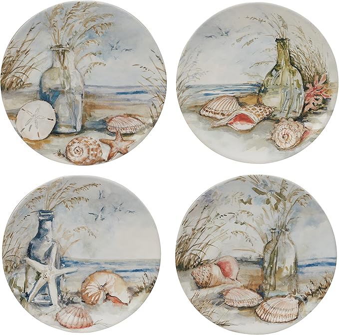 Coastal Landscape 16 Piece Ceramic Dinnerware Set – Service for 4 with Beach-Themed Dinner Plates Salad Plates Bowls &amp Mugs – Ocean-Inspired Tableware for Everyday or Coastal Entertaining