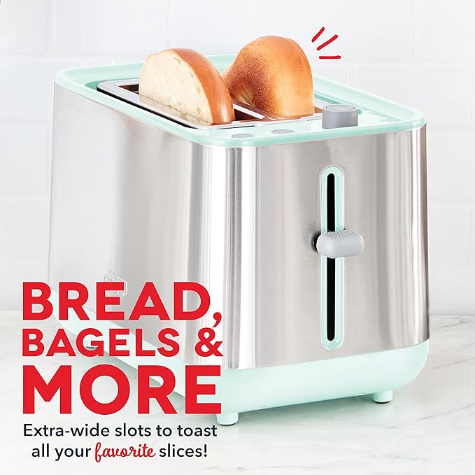 Dash SmartStore® 2-Slice Toaster - Five-Browning Levels Extra-Wide Slots &amp Compact Size - Included Storage Lid - 1-Touch Bagel &amp 15-Second Functions - Aqua