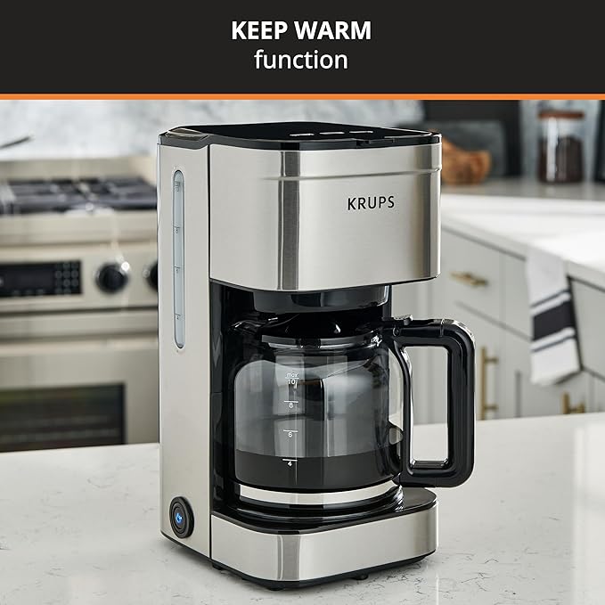 KRUPS Coffee Maker 10 Cups Simply Brew Stainless Steel Drip Coffee Maker900 Watts-Coffee FilterDrip FreeDishwasher Safe PotBlack &amp Silver(Pack of 2)