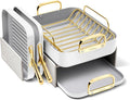 Caraway Square Cookware Set - Square Pans Set - Perfect for Griddling Toasting Searing Roasting and More - Non-Stick Ceramic Coated Pans - Non Toxic PTFE &amp PFOA Free - White