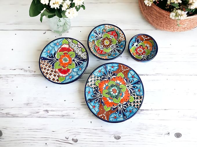 12 Piece Talavera Dinnerware Set | Handmade Mexican Pottery | Unique Floral Patterns