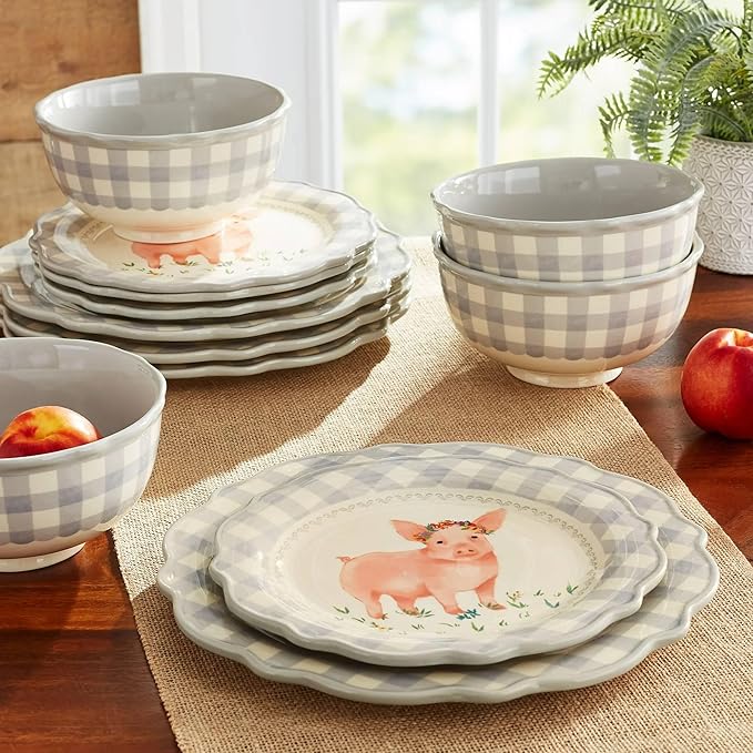 12-Piece Ceramic Dinnerware Set Service for Four Gray Tone Everyday Use