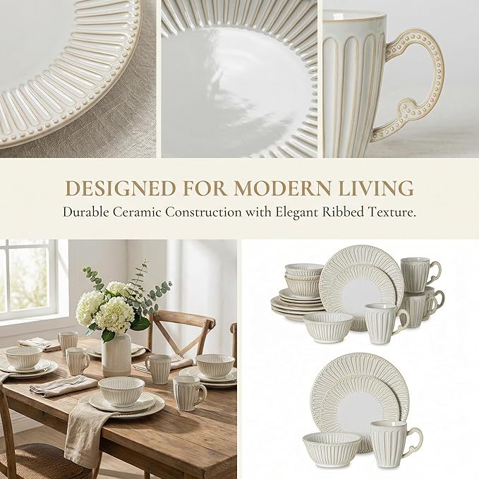 Dinnerware Set for 4 Ceramic Plates Bowls and Mugs Dishwasher &amp Microwave Safe Ideal for Family Dinners Parties and Everyday Use White (16-Piece)
