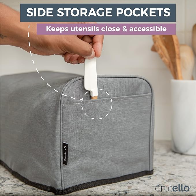 Crutello 4 Slice Long Slot Toaster Cover with Storage Pockets For 4 Slice Toaster - Small Appliance Dust Covers