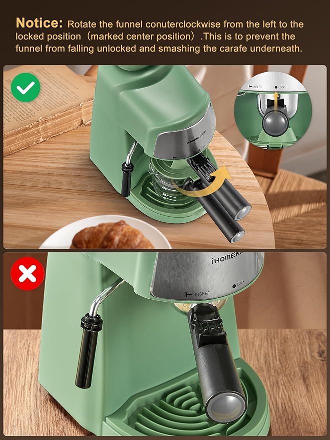 Espresso Machine 3.5Bar Espresso and Cappuccino Machine with Preheating Function 4 Cup Coffee Maker with Milk Frothing Function and Steam Wand (Green) CM6810