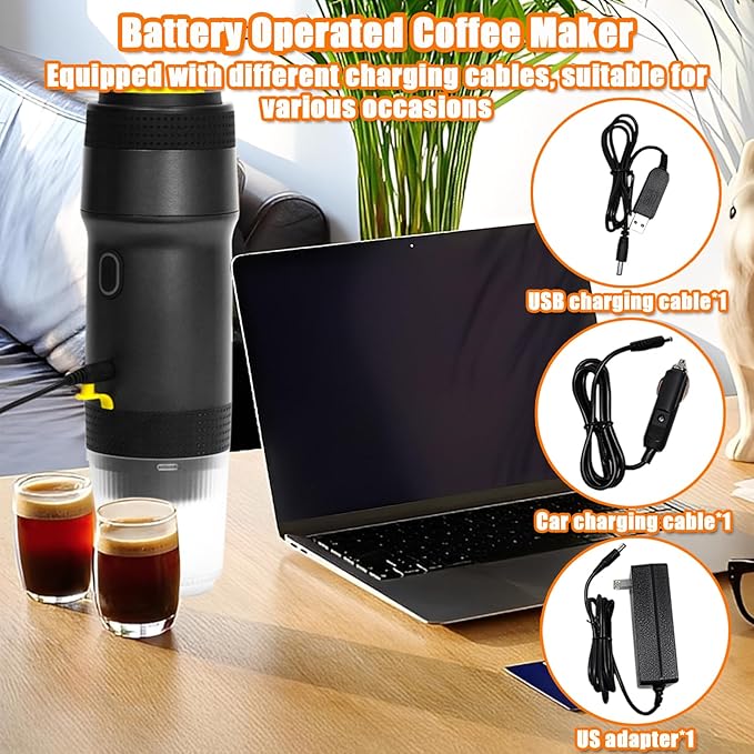 Portable Espresso Machine 3-in-1 Self-Heating Portable Coffee Maker for Travel with Rechargeable Battery Cordless Electric Mini Espresso Maker for RV Hiking Camping Office (Black)