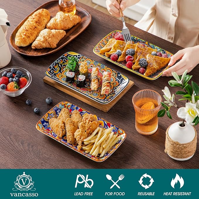 vancasso 12-Piece Multicolor Geometric Dinnerware Set - 4 Place Settings with 4 Dinner Plates 4 Salad Plates and 4 Cereal Bowls - Dishwasher and Microwave Safe