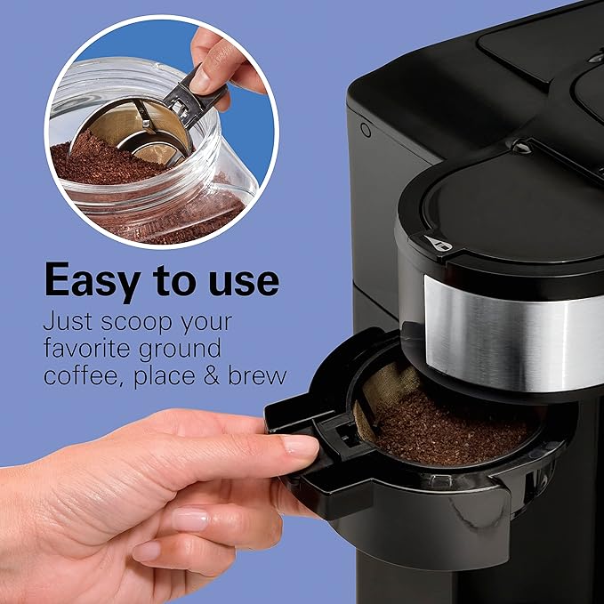Hamilton Beach 2-Way 12 Cup Programmable Drip Coffee Maker &amp Single Serve Machine Glass Carafe &amp Portable Blender for Shakes and Smoothies with 14 Oz BPA Free Travel Cup and Lid