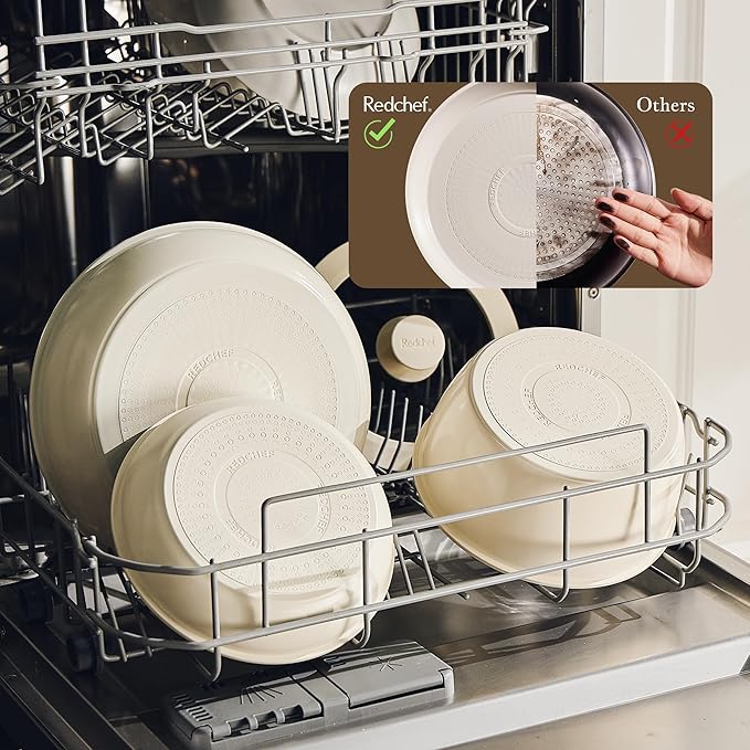 Redchef Truly Non Toxic Pots and Pans Set Non Stick Upgraded Ceramic Pan and Pot Set PFAS PTFE PFOA PFOS Free Kitchen Cookware Set with Detachable Handle RV Camping with Frying Pans Set