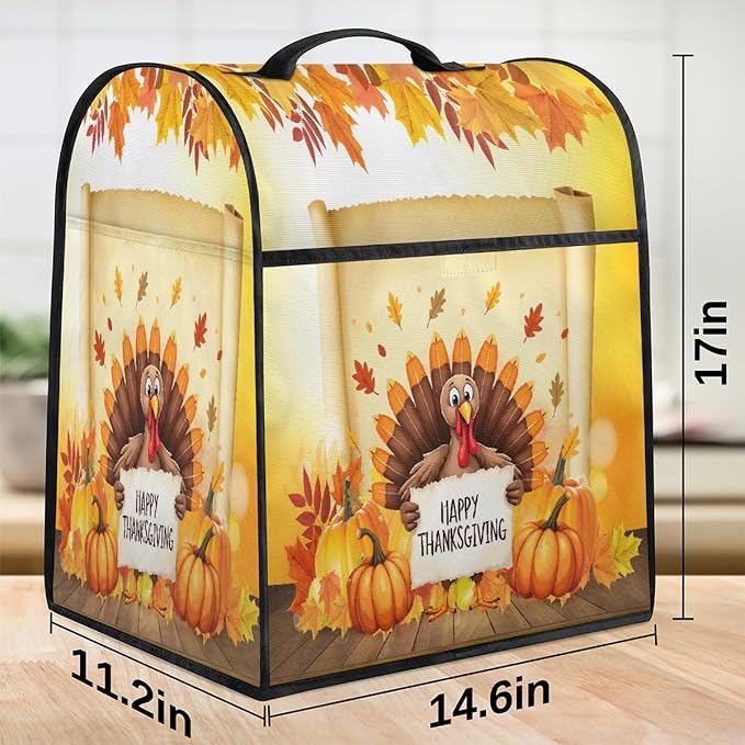 cfpolar Kitchen Aid Mixer Cover Compatible with 6-8 Quarts Thangsgiving Turkey Pumpkins Stand Mixer Cover Kitchen Aid Mixers Accessories Appliance Organizer Bag Dust Covers with Zipper Pocket