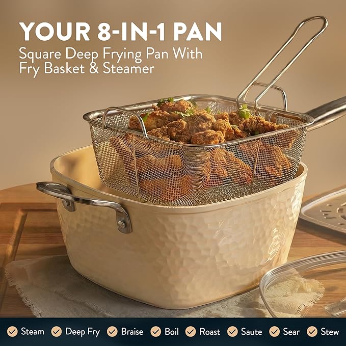 GOTHAM STEEL Hammered 20Pcs Ceramic Cookware Set Nonstick Induction Pots and Pans Set Non Stick with Deep Fry Pan Steamer and Bakeware Non Toxic PFOA PFOS Free Oven &amp Dishwasher Safe