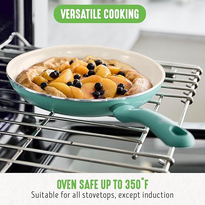 GreenLife Soft Grip Healthy Ceramic Nonstick Cookware Set 7 10 and 12 Frying Pan Skillets 1QT and 2QT Saucepans with Lids PFAS &amp PFOA-Free Dishwasher Safe Turquoise