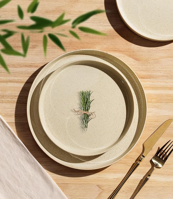 TheTerra Ceramic Dinnerware Sets for 4 12 Pieces Porcelain Lightweight Speckled Plates and Bowls Sets Scratch Resistant Dish Set Oven &amp Microwave &amp Dishwasher Safe