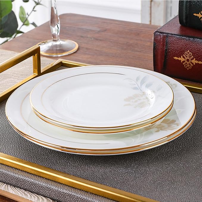 Elegant Bone China Dinnerware Set for 4Floral Porcelain Plates with Gold Rim Dishes set for Wedding Receptions Housewarming and Banquet Celebrations
