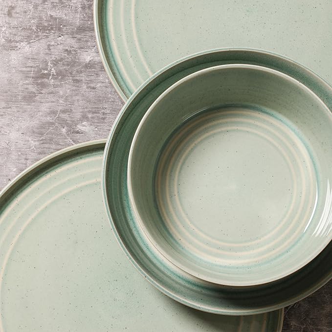 Stone Lain Claire 24-Piece Dinnerware Set Stoneware Plates and Bowls Set Dishwasher and Microwave Safe Dish Set for 8 Green