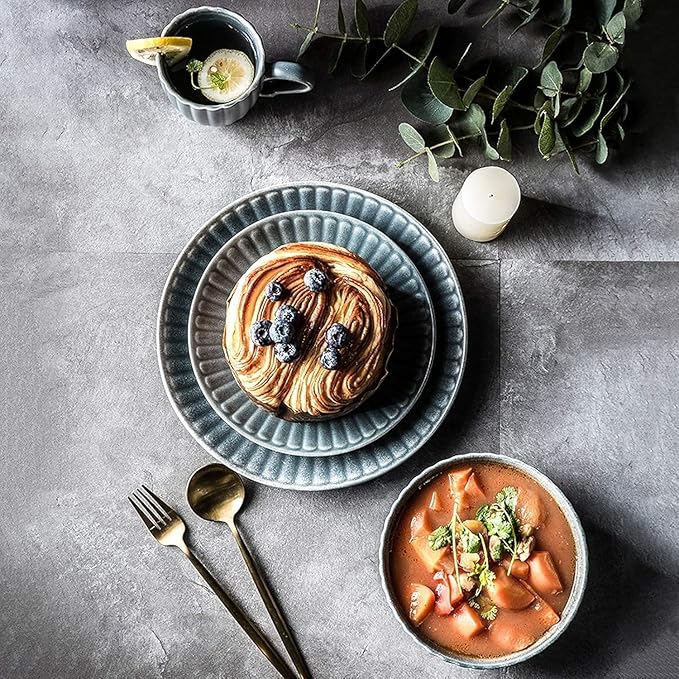 Dinnerware Set Plates And Bowls Set Retro Style Three-Dimensional Cereals Bowls And Steak Plates Sets | 22 Pieces Ceramics Dinner Combination Set