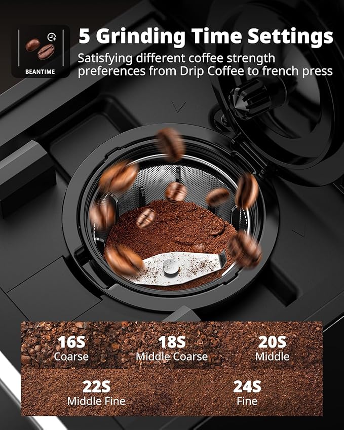 AIRMSEN Grind &amp Brew Coffee Maker with Built-in Grinder (2026 Model) - Single-Serve Compatible with K-Cup Pods &amp Ground 1000W Fast 6-14oz Brewer Descaling Alert Touchscreen &amp 50oz Remo