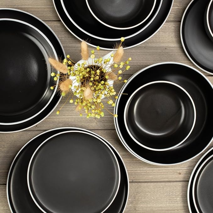 BIA Cordon Bleu Stoneware Tempo 16-Piece Dinnerware Set Double Bowl Onyx