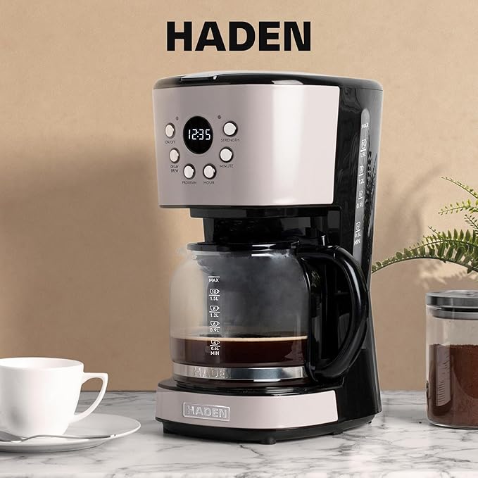 Haden 12 Cup Programmable Drip Coffee Maker Coffee Machine Bundled with Dorset 2 Slice Wide Slot Stainless Steel Toaster Putty &amp Chrome
