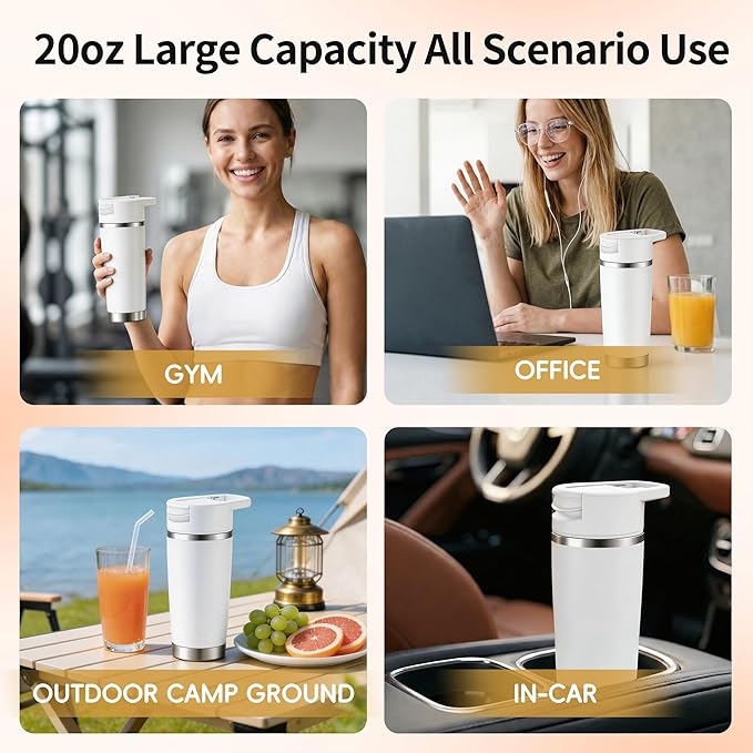Portable Personal Blender 20oz Vacuum Cup Cordless Blende for 120 Watt Rechargeable Personal Size blender With Stainless Steel Bottle Ideal For-Shakes and Smoothies BPA Free (White）