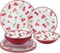 UPware 12 Piece Cherry Melamine Dinnerware Sets Outdoor Dishes Set Plates and Bowls Sets Service for 4 Red