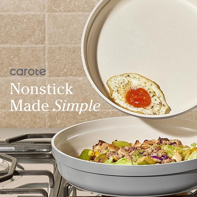 Carote 20pcs Ceramic Cookware Set with Detachable Handles Pots and Pans Set Non Stick RV Kitchen Cooking Pot and Pan Dishwasher Safe Non-toxic Induction Cookware PFAS and PFOA Free Grey