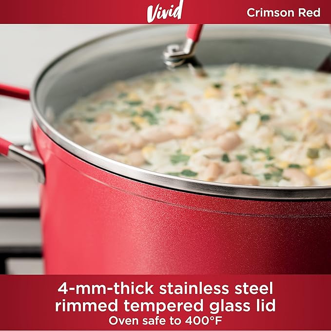 Ninja C28000 Foodi NeverStick Vivid 8-Piece Cookware Set with Lids Nonstick Durable &amp Oven Safe to 400°F Cool-Touch Handles Crimson Red