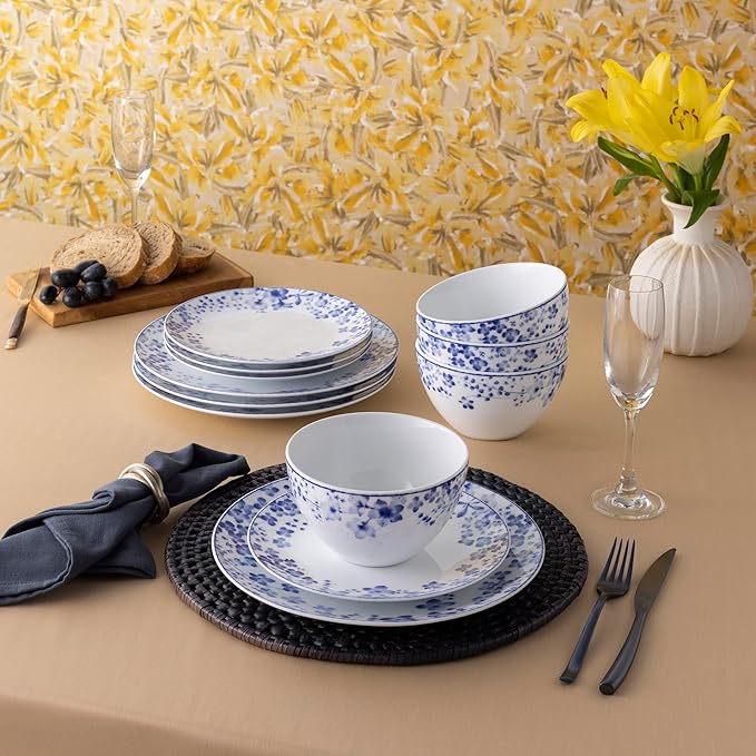 Noritake Bloomington Road Blue 12-Piece Dinnerware Set Service for 4