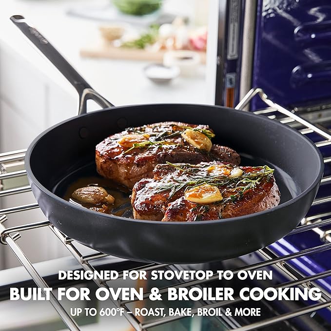 GreenPan 9.5” &amp 11” Ceramic Nonstick Frying Pan Skillet Set PFAS-Free Hard Anodized Cookware Induction Compatible &amp All Cooktops Dishwasher &amp Oven Safe GP5 Stay-Flat Surface Black