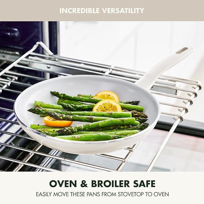GreenPan Dover Healthy Ceramic Nonstick 12 Piece Cookware Pots and Pans Set PFAS-Free Dishwasher Safe Comfort Grip Handle Cream White