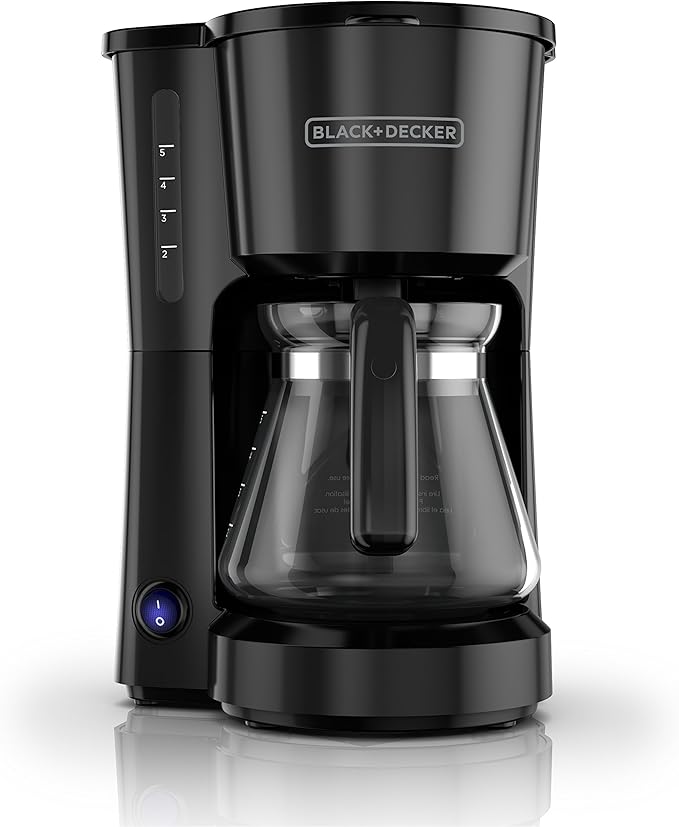 BLACK+DECKER 5-Cup Coffee Maker with On/Off Switch Sneak-A-Cup Feature and Easy-View Water Window Black