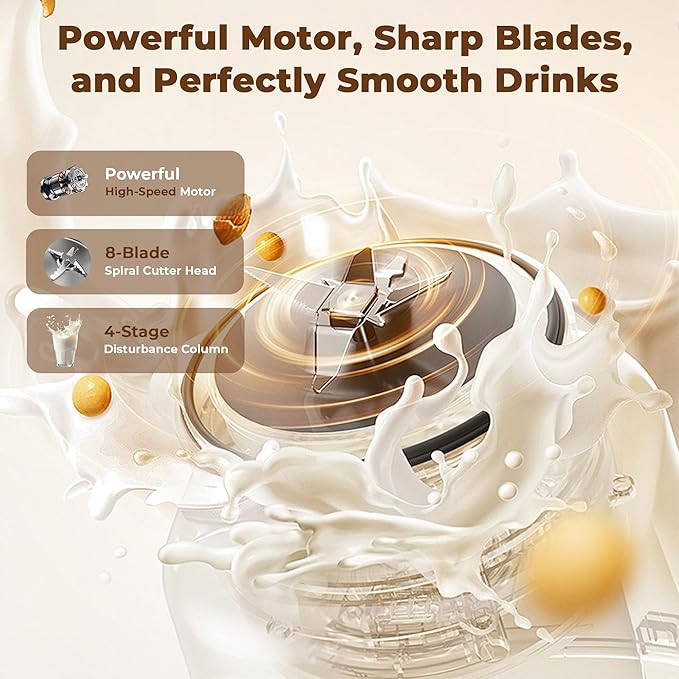 SUSTEAS 10 in 1 Nut Milk Maker Machine 34oz Soy Milk Maker for Almond/Oat/Soy Milk Juice Milkshake Rice Paste No Filtering Needed Almond Cow Milk Machine Maker with Self Cleaning Beige