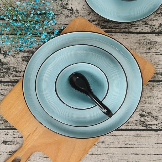 Dinnerware Set 18 Pieces Stoneware Dinnerware Dinner Set for 4 Vintage Look Dinner Dish Set Chip Resistant Tableware Set with Dinner Plate Dessert Plate Bow(