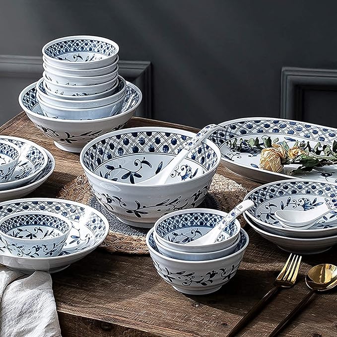 Dinner Set for Luxury Restaurant and Home Ceramics Dinner Sets Blue and White Porcelain Dinnerware Set of 45 | Simplicity Cereal Bowl and Steak Plate Set