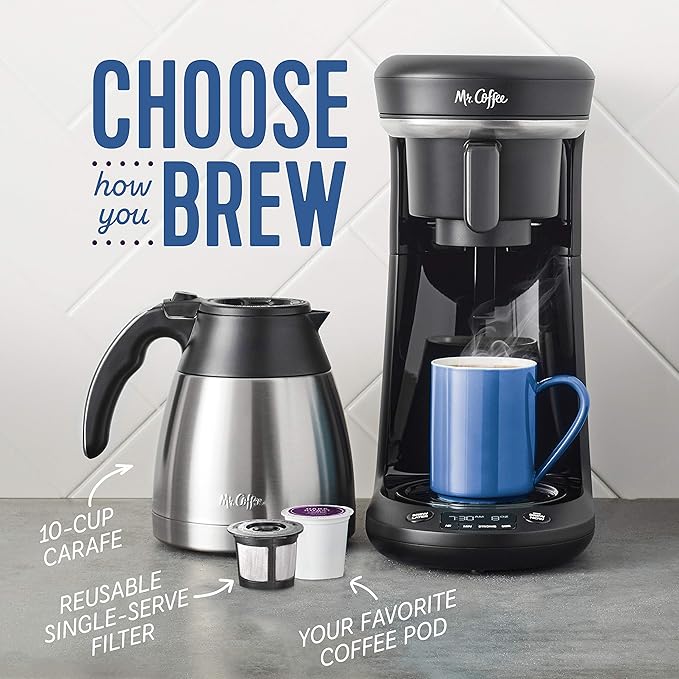 Mr. Coffee Coffee Maker Programmable Coffee Machine for Single Serve or Carafe Coffee 10 Cups Black