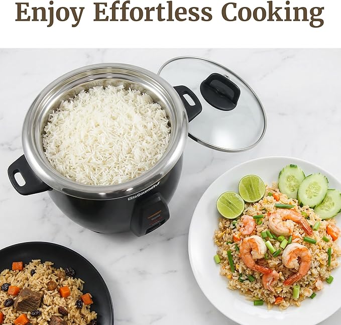 Elite Gourmet ERC2001BX 10-Cup Electric Rice Cooker with 304 Surgical Grade Stainless Steel Inner Pot Makes Soups Stews Porridges Grains and Cereals