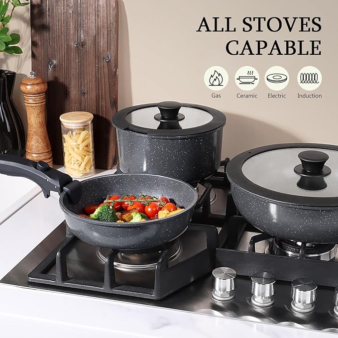 GiPP 5PCS Pots and Pans Set Nonstick Detachable Nonstick Cookware Sets Induction Kitchen Set Removable HandleRV Cookware setOven/Dishwasher Safe