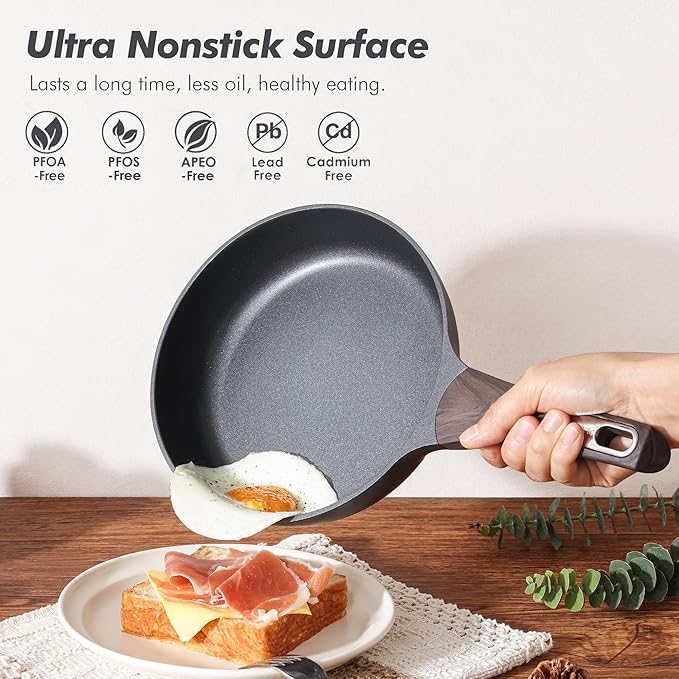 SENSARTE Pots and Pans Set Non stick Non toxic Healthy Induction Cookware Sets 14 Pcs Non Stick Kitchen Cooking Set with Frying Pans Set &amp Saucepan PFOA PFOS APEO Free Black