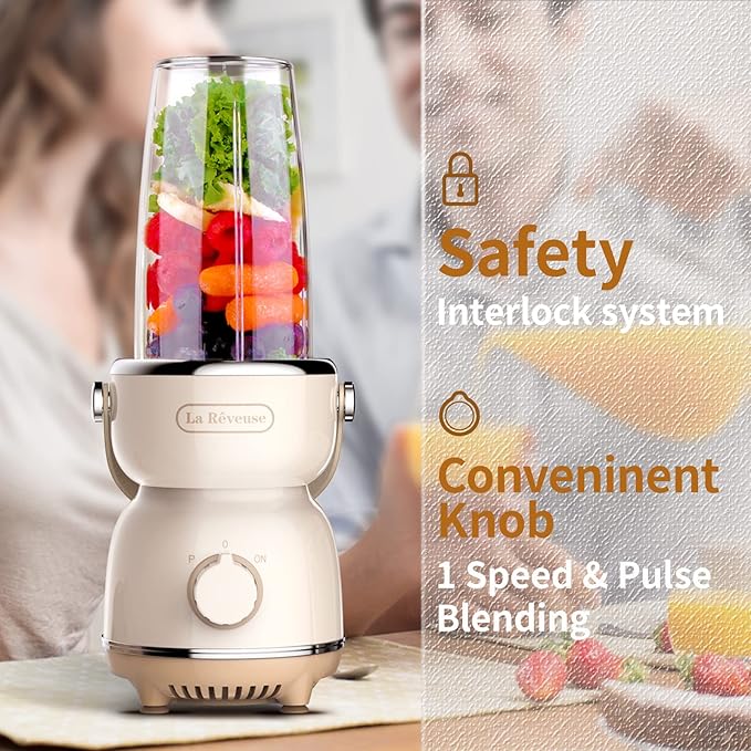 La Reveuse Personal Size Blender 300 Watts for Shakes Smoothies Seasonings Sauces with 17 oz Cup / 10 oz MugRetro Style