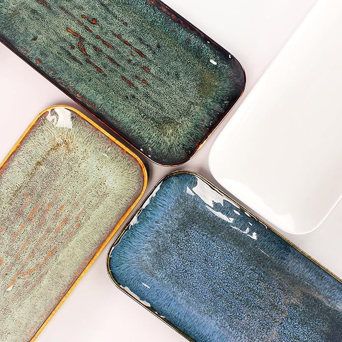 Porcelain Dinner Plates Serving platters for entertaining for Fruit cheese snack Bread cupcake Salad - Scratch Resistant durable Microwave Dishwasher Safe four colors 4 PCS