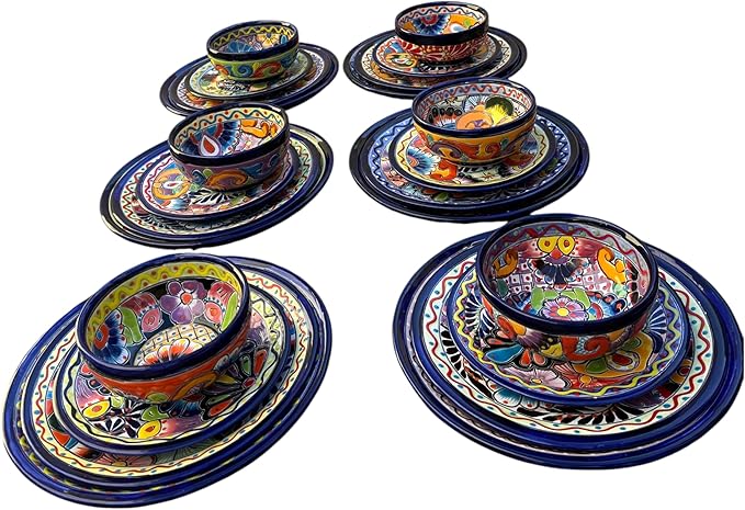 Handmade Talavera 24-Piece Dinnerware Set | Mexican Pottery (Seats 6)